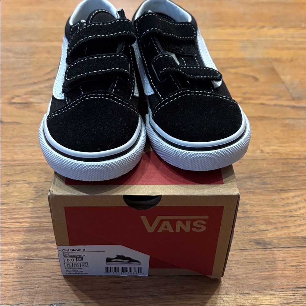 Kids Black and White Velcro Vans